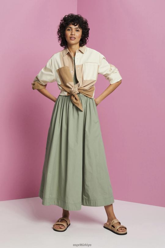 elbiseler Esprit pamuklu midi elbise soluk haki kadınlar FPP26184