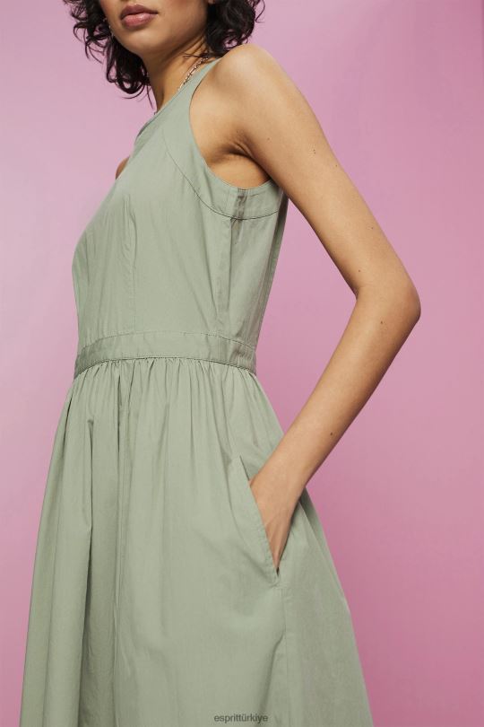 elbiseler Esprit pamuklu midi elbise soluk haki kadınlar FPP26184