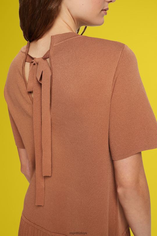 elbiseler Esprit pileli peplum elbise kahverengi kadınlar FPP26488