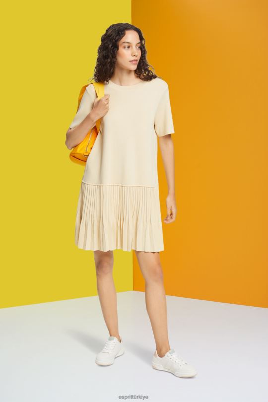 elbiseler Esprit pileli peplum elbise kum kadınlar FPP26489