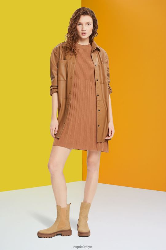 elbiseler Esprit pilili dar ve geniş elbise kahverengi kadınlar FPP26382