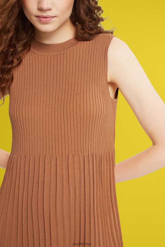 elbiseler Esprit pilili dar ve geniş elbise kahverengi kadınlar FPP26382