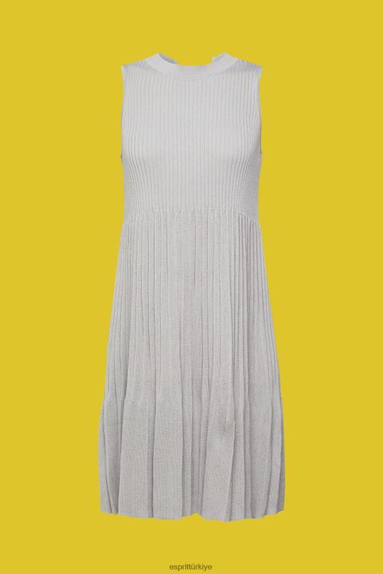 elbiseler Esprit pilili dar ve geniş elbise orta gri kadınlar FPP26381