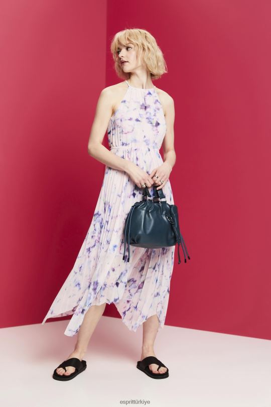 elbiseler Esprit pilili şifon midi elbise beyaz kadınlar FPP2694