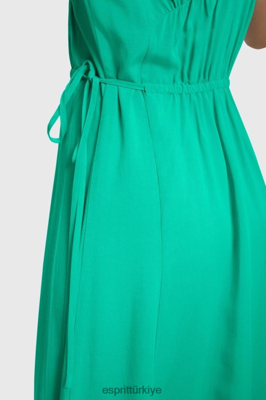 elbiseler Esprit rayon ipek dantelli v yaka elbise yeşil kadınlar FPP26453