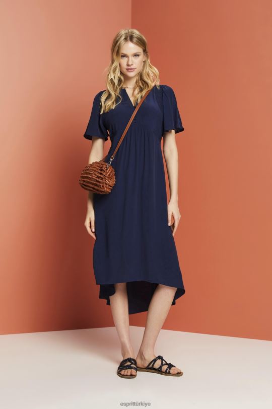 elbiseler Esprit sabit kuşaklı midi elbise Donanma kadınlar FPP26231