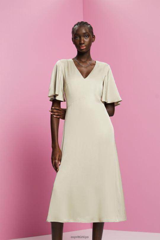 elbiseler Esprit saten midi elbise tozlu yeşil kadınlar FPP2655