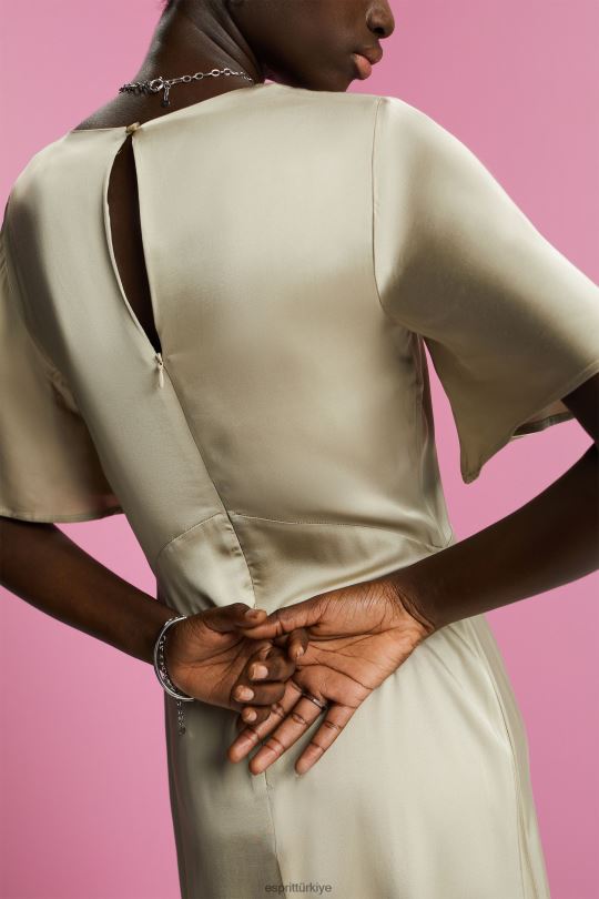 elbiseler Esprit saten midi elbise tozlu yeşil kadınlar FPP2655