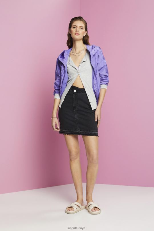 etekler Esprit asimetrik bel bantlı kot mini etek siyah orta yıkama kadınlar FPP26206