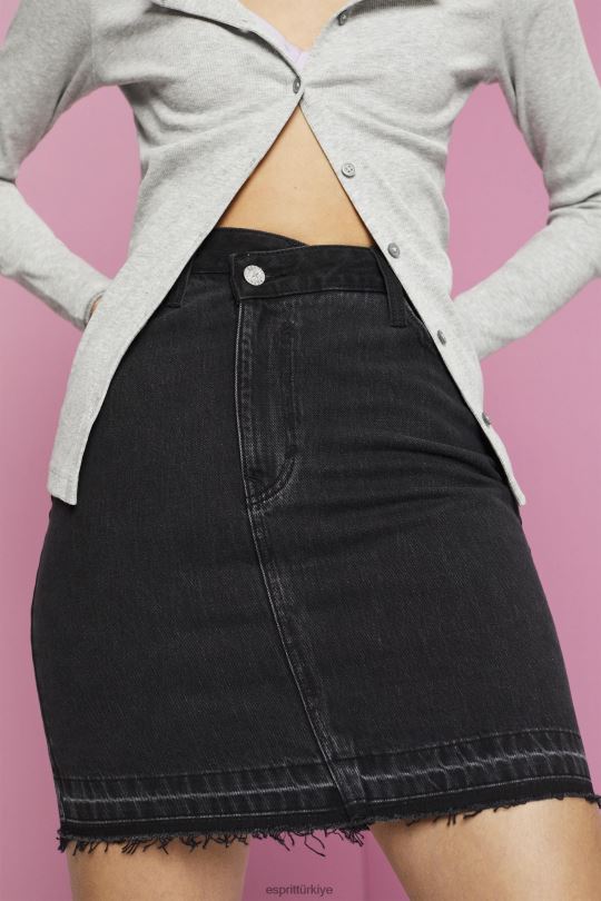 etekler Esprit asimetrik bel bantlı kot mini etek siyah orta yıkama kadınlar FPP26206