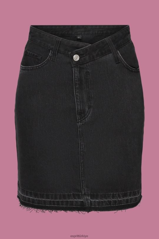 etekler Esprit asimetrik bel bantlı kot mini etek siyah orta yıkama kadınlar FPP26206