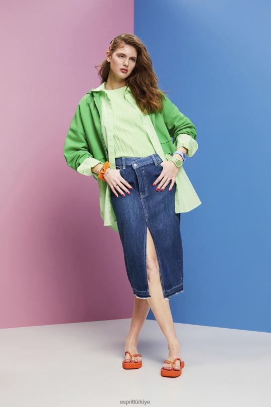 etekler Esprit asimetrik belli midi etek mavi koyu yıkama kadınlar FPP26209