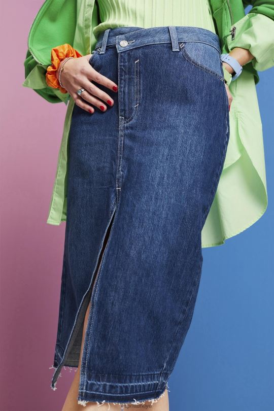 etekler Esprit asimetrik belli midi etek mavi koyu yıkama kadınlar FPP26209