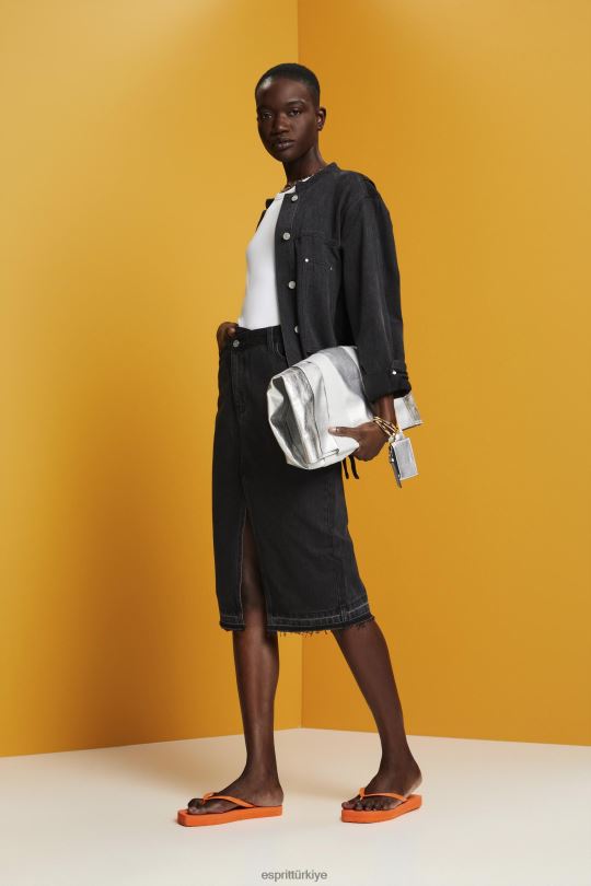 etekler Esprit asimetrik belli midi etek siyah orta yıkama kadınlar FPP26208