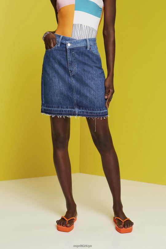 etekler Esprit asimetrik kenarlı kot mini etek mavi koyu yıkama kadınlar FPP26207