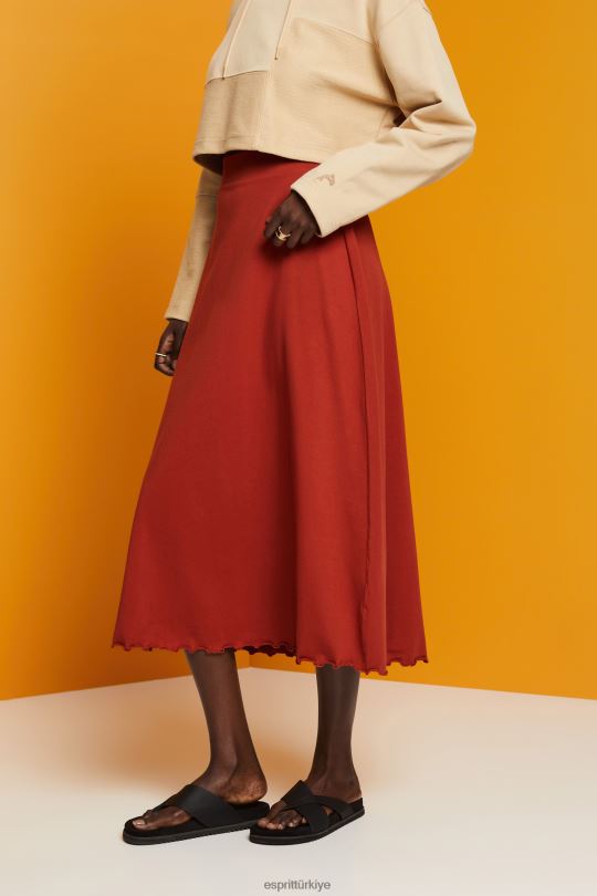 etekler Esprit jarse midi etek, sürdürülebilir pamuk pişmiş toprak kadınlar FPP2644