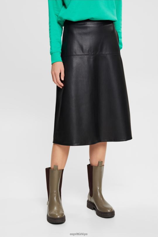 etekler Esprit kıvrımlı suni deri midi etek siyah kadınlar FPP26405