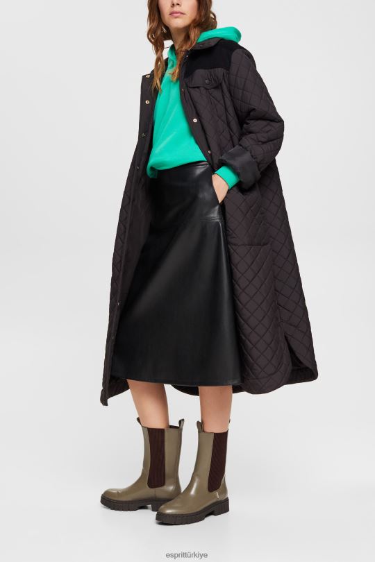 etekler Esprit kıvrımlı suni deri midi etek siyah kadınlar FPP26405