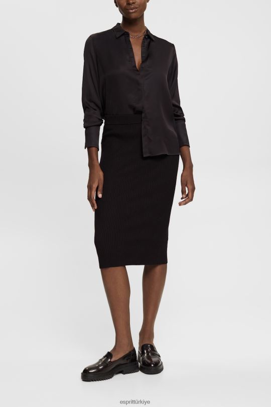 etekler Esprit kaburga örgülü kalem etek siyah kadınlar FPP26428