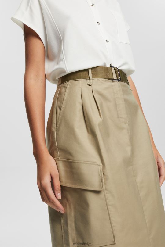 etekler Esprit kargo tarzı midi etek soluk haki kadınlar FPP26535