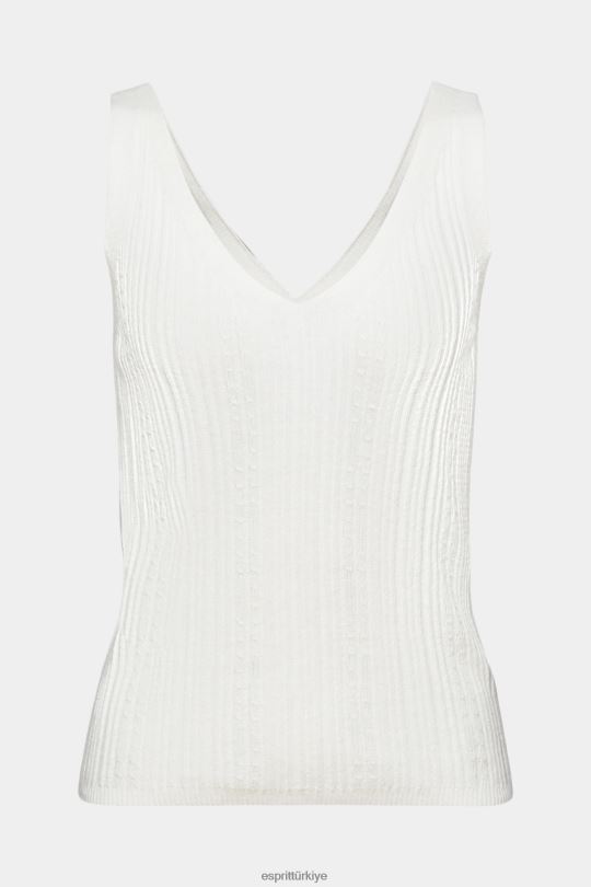 kazak Esprit V yakalı keten keten üst Beyaz kapalı kadınlar FPP26305