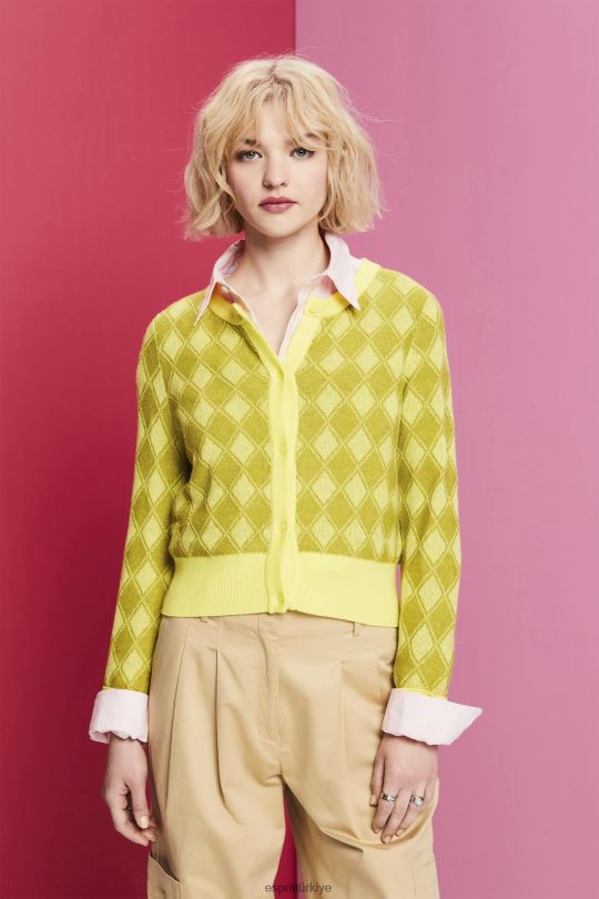 kazak Esprit baklava desenli hırka beyaz kadınlar FPP2685