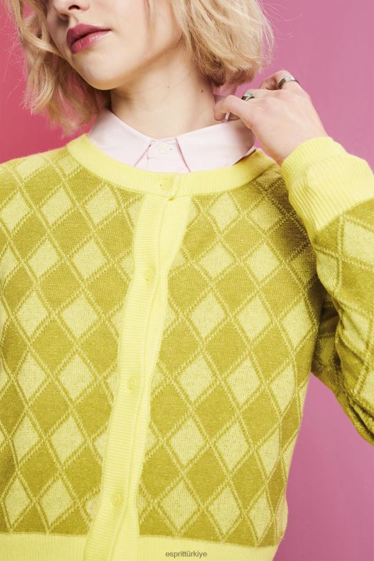 kazak Esprit baklava desenli hırka beyaz kadınlar FPP2685