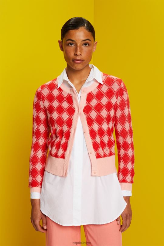 kazak Esprit baklava desenli hırka beyaz kadınlar FPP2686