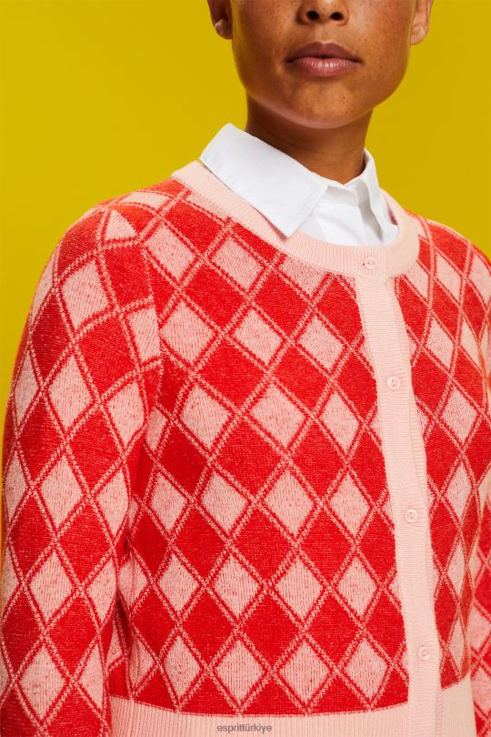 kazak Esprit baklava desenli hırka beyaz kadınlar FPP2686