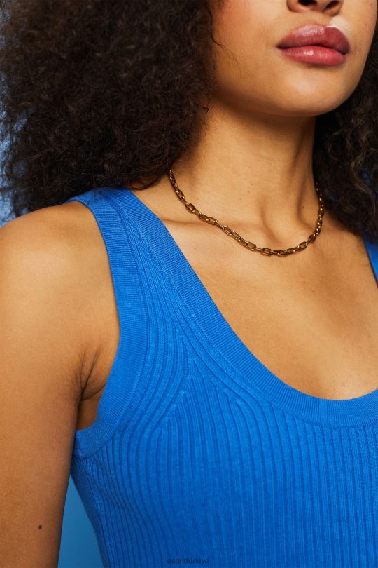 kazak Esprit fitilli, kolsuz kazak, keten karışımlı açık mavi kadınlar FPP26109