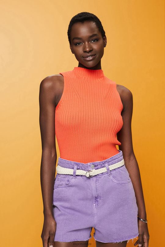 kazak Esprit fitilli, kolsuz kazak, keten karışımlı mercan portakalı kadınlar FPP26110