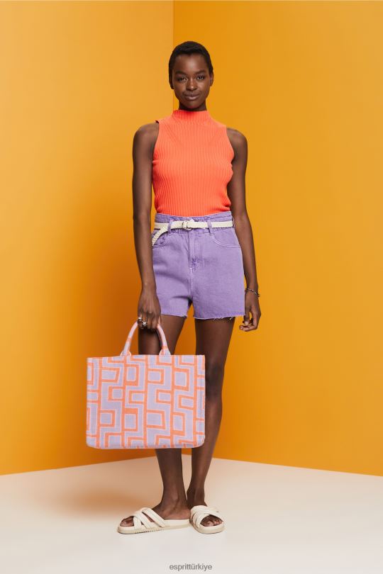 kazak Esprit fitilli, kolsuz kazak, keten karışımlı mercan portakalı kadınlar FPP26110