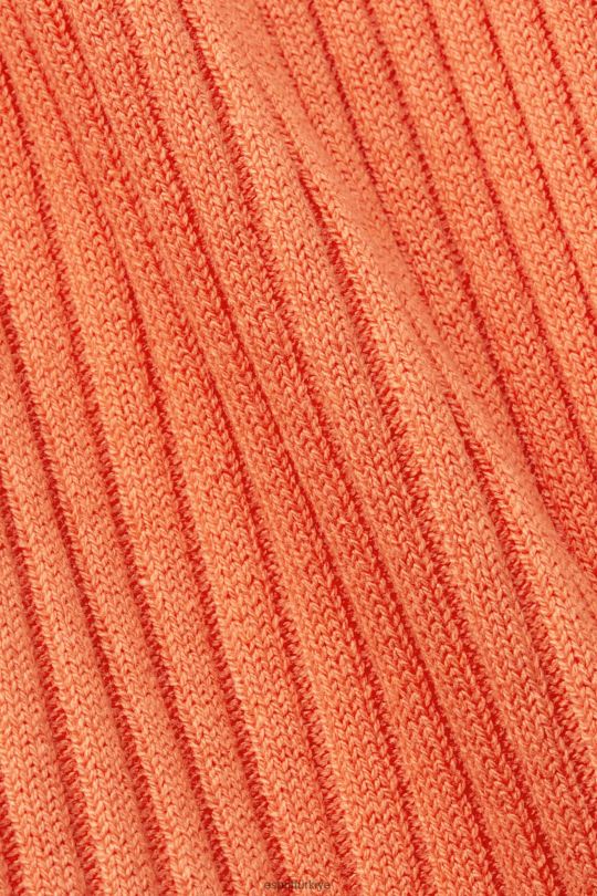 kazak Esprit fitilli, kolsuz kazak, keten karışımlı mercan portakalı kadınlar FPP26110