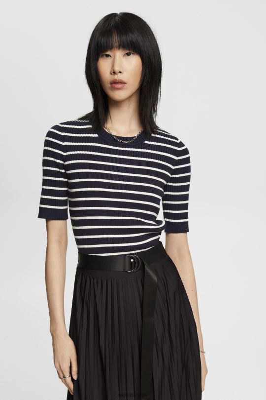 kazak Esprit kısa kollu nervürlü kazak Donanma kadınlar FPP26319