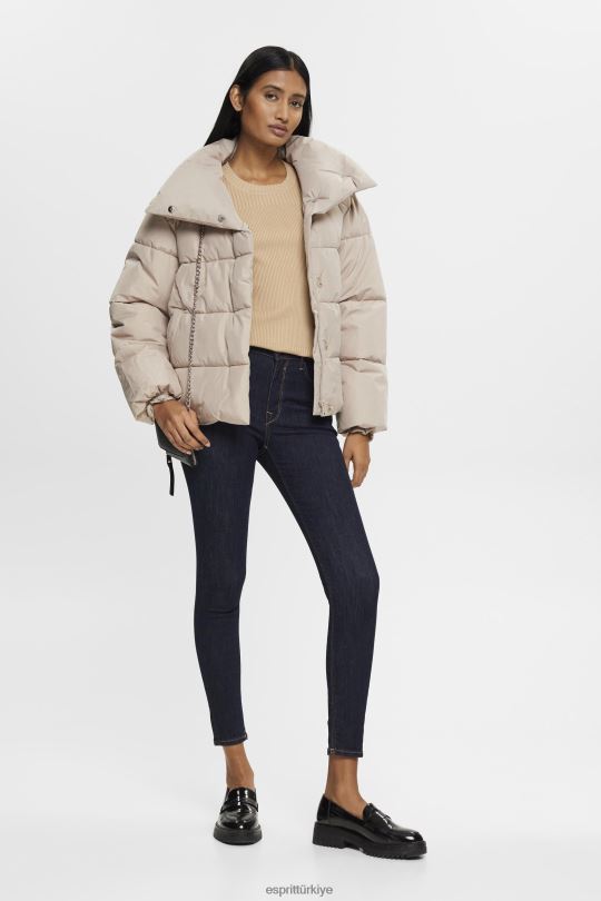 kazak Esprit kısa kollu nervürlü kazak kum kadınlar FPP26318