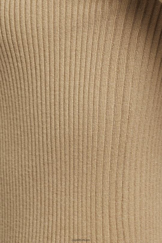 kazak Esprit kısa kollu nervürlü kazak kum kadınlar FPP26318