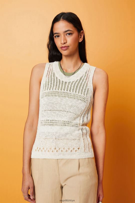 kazak Esprit muline kolsuz kazak, pamuk karışımlı buz kadınlar FPP26107