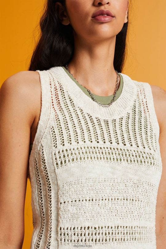 kazak Esprit muline kolsuz kazak, pamuk karışımlı buz kadınlar FPP26107