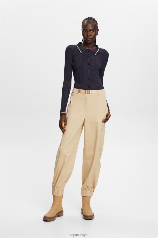 kazak Esprit önden düğmeli örgü polo üst petrol mavisi kadınlar FPP2622