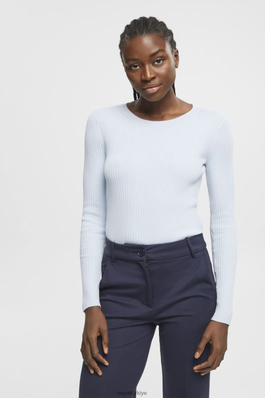 kazak Esprit nervürlü kazak pastel mavi kadınlar FPP26274