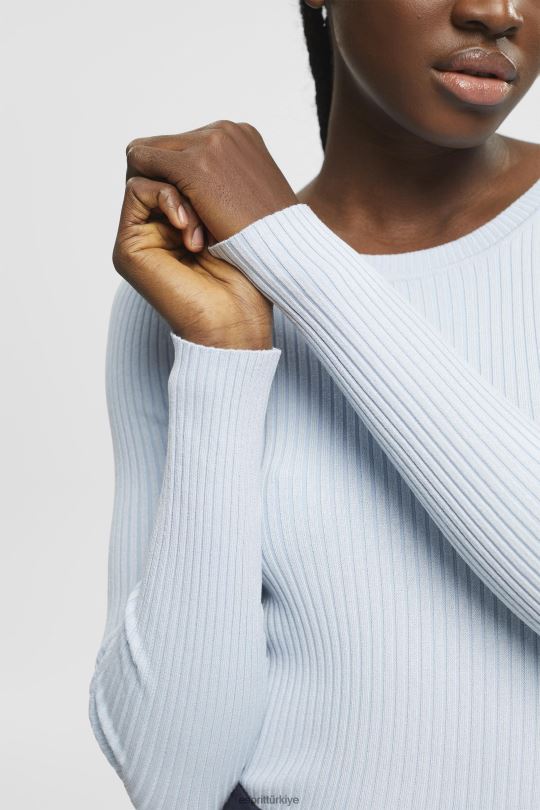 kazak Esprit nervürlü kazak pastel mavi kadınlar FPP26274