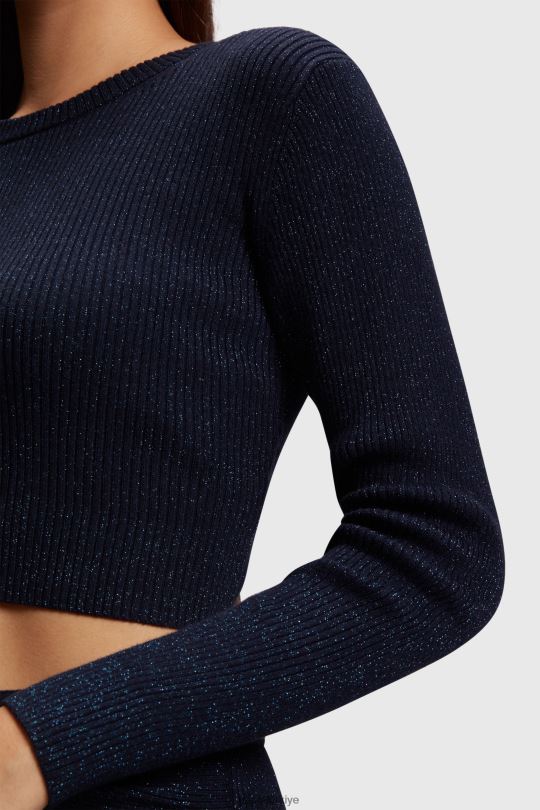 kazak Esprit sırtı bükülmüş metalik kazak Donanma kadınlar FPP26358