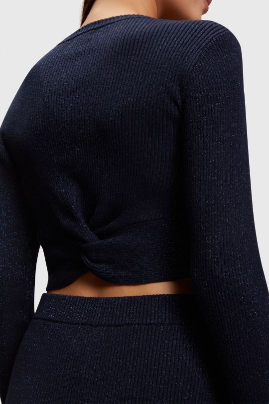 kazak Esprit sırtı bükülmüş metalik kazak Donanma kadınlar FPP26358