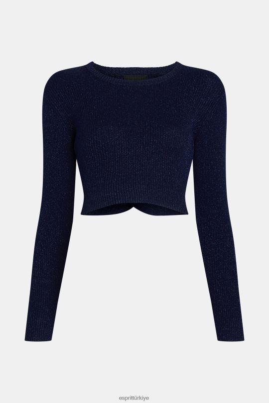 kazak Esprit sırtı bükülmüş metalik kazak Donanma kadınlar FPP26358