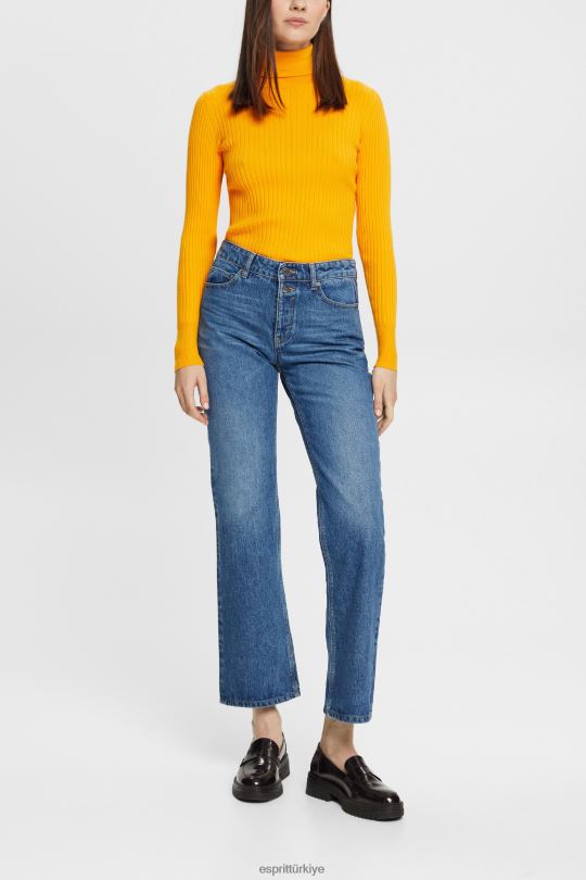 kot Esprit kısaltılmış geniş streç kot pantolon mavi orta yıkama kadınlar FPP26451