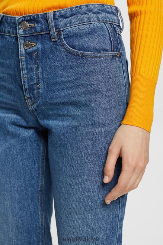 kot Esprit kısaltılmış geniş streç kot pantolon mavi orta yıkama kadınlar FPP26451