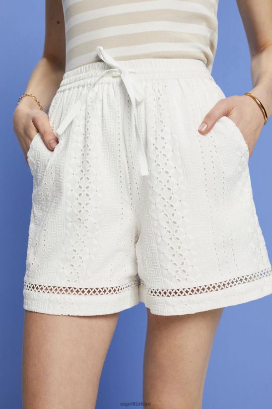 şort Esprit işlemeli şort, lenzing ecovero beyaz kadınlar FPP26211