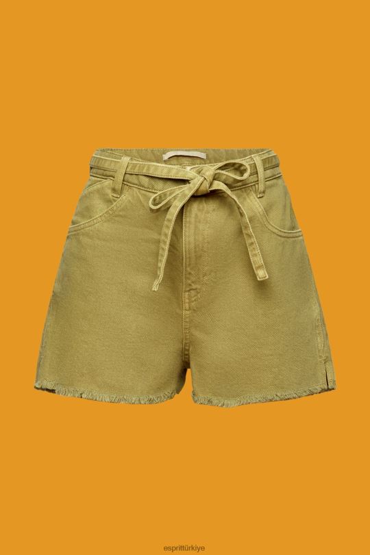 şort Esprit yüksek belli belden bağlamalı denim şort beyaz kadınlar FPP2657