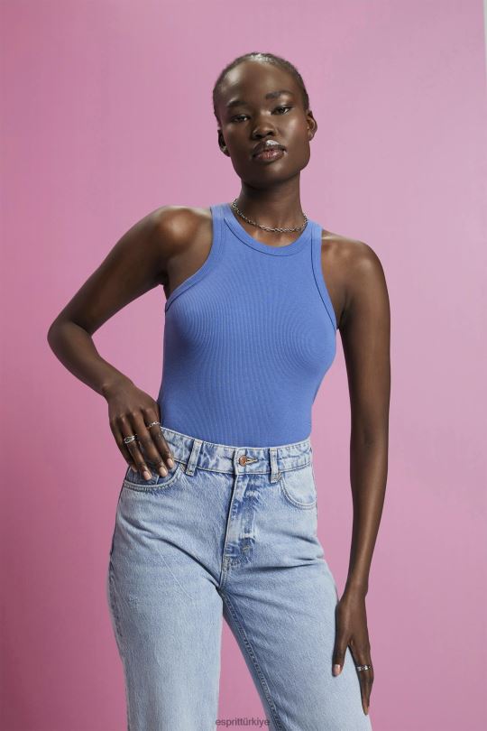 tankı Esprit nervürlü tank top gri mavi kadınlar FPP26284