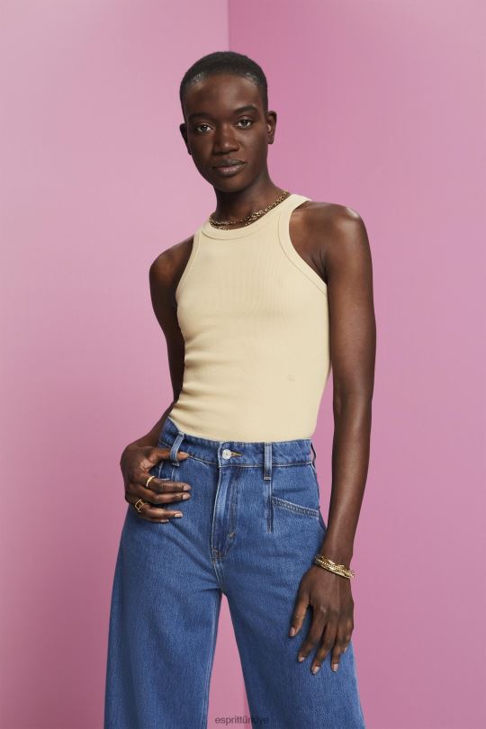 tankı Esprit nervürlü tank top kum kadınlar FPP26282